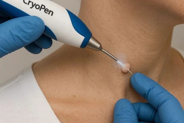 Person receiving Cryotherapy skin tag removal Lewisham