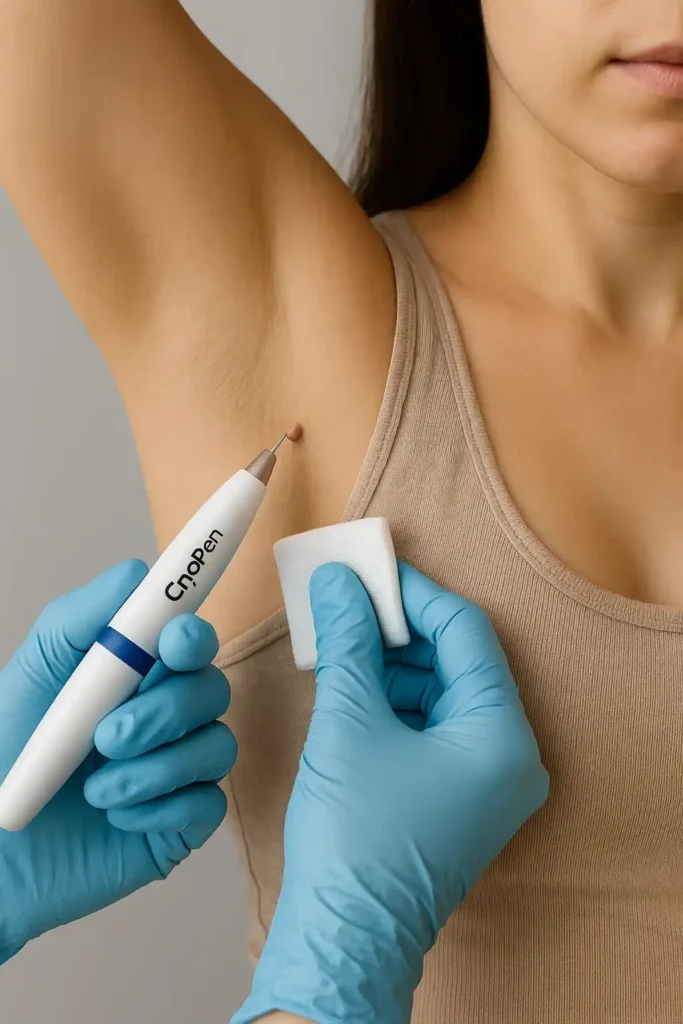 woman having cryopen to remove underarm skin tags Lewisham