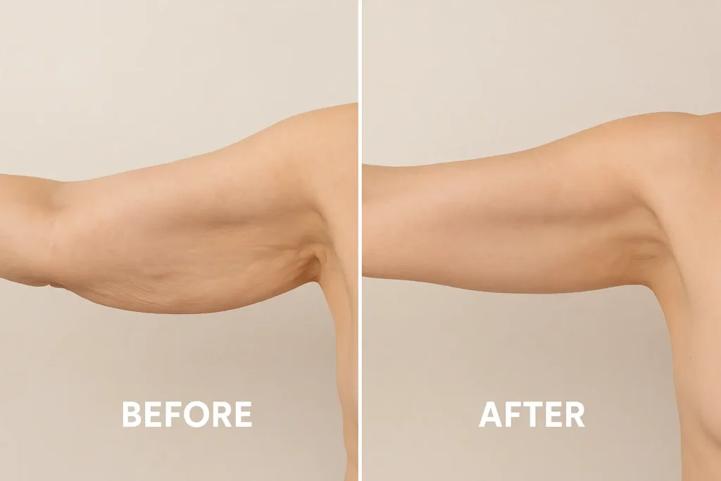Picture of LA LIPO Lewisham before and after results of skin tightening treatment on the upper arms.